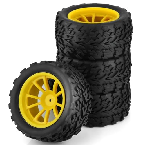 4 stücke 125mm Gummi 1/10 RC Monster Truck Reifen und Felgen 12mm Hex Mit Nylon 4mm kontermuttern for TRXS for Himoto for HSP for Redcat(4pcs Yellow) von SONHWNGE