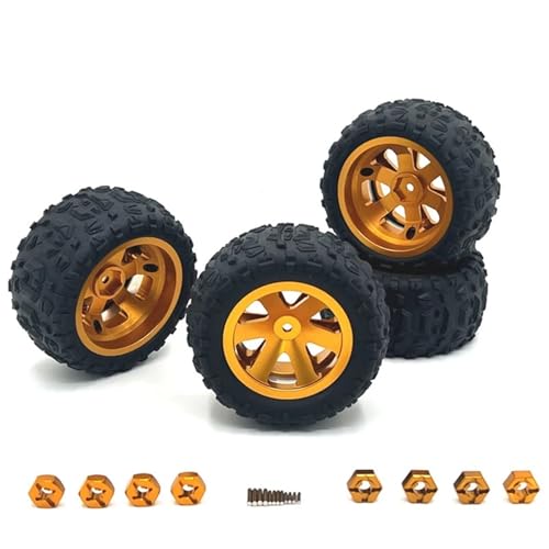SONHWNGE 4 STÜCKE 12mm Upgrade-Metallreifen + Upgrade-Anschluss for SCY 16101 PRO 16102 PRO Upgrade 1/16 RC Monster Truck Radteile(Gold) von SONHWNGE