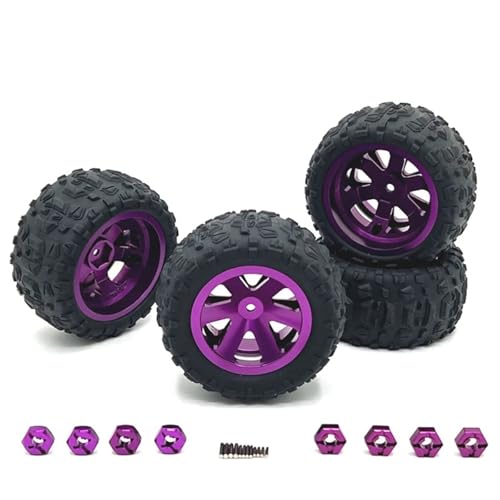 SONHWNGE 4 STÜCKE 12mm Upgrade-Metallreifen + Upgrade-Anschluss for SCY 16101 PRO 16102 PRO Upgrade 1/16 RC Monster Truck Radteile(Purple) von SONHWNGE