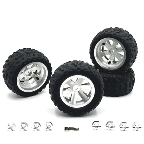 SONHWNGE 4 STÜCKE 12mm Upgrade-Metallreifen + Upgrade-Anschluss for SCY 16101 PRO 16102 PRO Upgrade 1/16 RC Monster Truck Radteile(Silver) von SONHWNGE