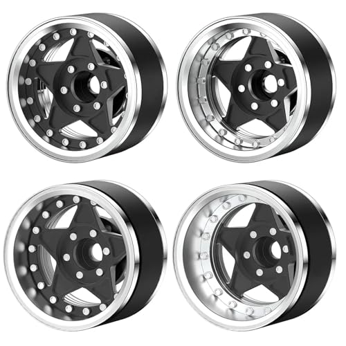 SONHWNGE 4 STÜCKE Aluminium 1,9 Zoll Beadlock Felgen Felge Einstellbarer Versatz Radnabe for 1/10 RC Crawler Auto TRX4 TRX6 SCX10 GEN7 8 D90(Black A) von SONHWNGE