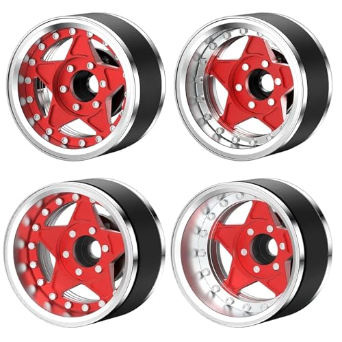 SONHWNGE 4 STÜCKE Aluminium 1,9 Zoll Beadlock Felgen Felge Einstellbarer Versatz Radnabe for 1/10 RC Crawler Auto TRX4 TRX6 SCX10 GEN7 8 D90(Red A) von SONHWNGE