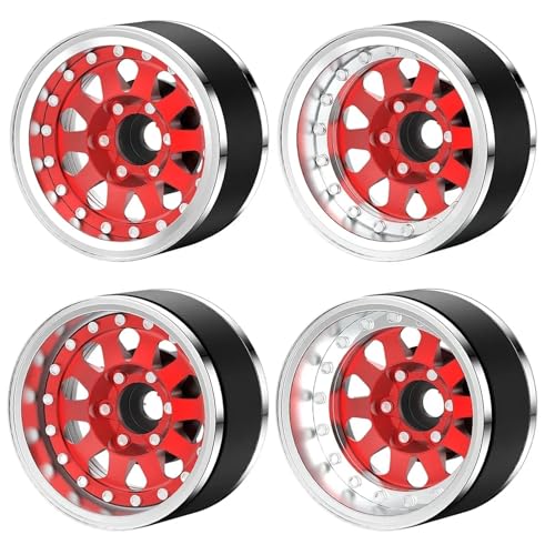 SONHWNGE 4 STÜCKE Aluminium 1,9 Zoll Beadlock Felgen Felge Einstellbarer Versatz Radnabe for 1/10 RC Crawler Auto TRX4 TRX6 SCX10 GEN7 8 D90(Red B) von SONHWNGE