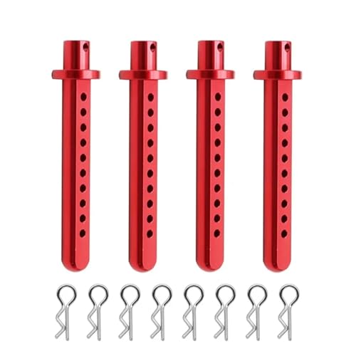 SONHWNGE 4 Stück Aluminium-Karosseriepfosten-Montage-Autoschale mit R-Klemmen-Befestigungspfosten for 1/10 RC-Raupenfahrzeug for Axial SCX10-Teilezubehör(Rood) von SONHWNGE