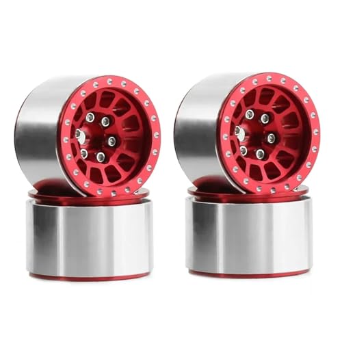 SONHWNGE 4 Stück Beadlock Felge Deep Dish Gestanzte Stahlnabe for 1/18 RC Crawler Auto for Axial SCX24 AX24 TRX4M for FMS FCX24 Upgrades Teile(Rood) von SONHWNGE