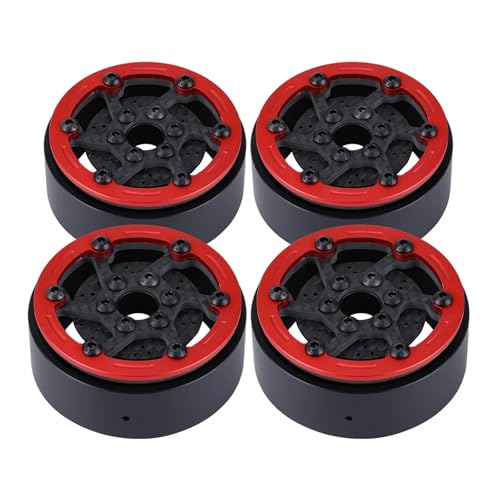 SONHWNGE 4 stücke 1,9 Zoll Carbon Fibre Felge mit Bremsscheiben for 1/10 RC Auto for Wraith SCX10 TRX4 Capra VS4-10 RC4WD KM2 LCG(B-Red) von SONHWNGE