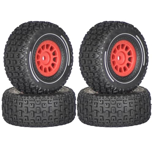 SONHWNGE 4 stücke 65mm Gummi Reifen Reifen 12mm Hex for ARR-ma 1/14 Mini for Mojave GROM RC Auto Upgrade Teile Zubehör(Rood) von SONHWNGE