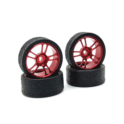 SONHWNGE Metall Upgrade Zwei Breite Und Zwei Schmale 26,5mm Außendurchmesser Racing Rad for WLtoys for Mosquito Auto for KYOSHO 1/28 RC Auto Teile(Rood) von SONHWNGE