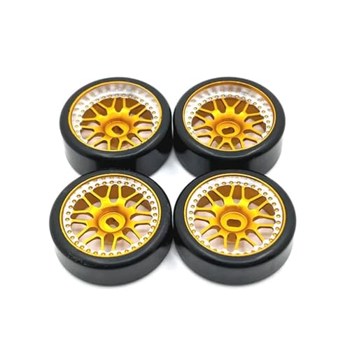 SONHWNGE for WLtoys, for Mosquito Truck, for KYO-SHO, 1/28 RC Auto Ersatzteile Metall Upgrade 27mm Zwei Breite Zwei Schmale Drift Rad Reifen(Yellow) von SONHWNGE