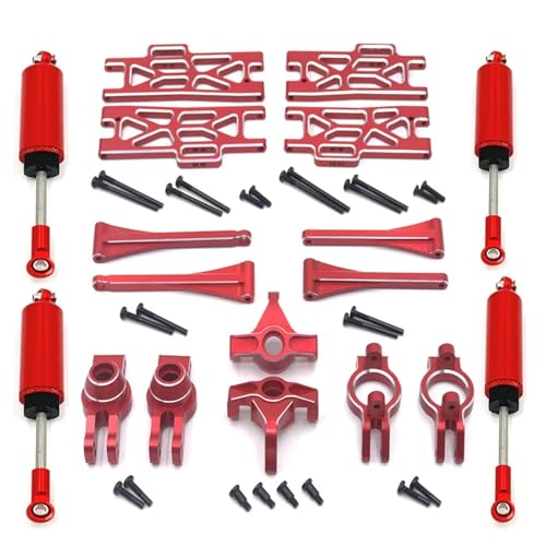 SONHWNGE for Wltoys 104016 104018 104009 12402-A 12404 12409 Metall Upgrade Teile Kit Lenkung Montage Link Stange Stoßdämpfer Set RC Auto(Rood) von SONHWNGE