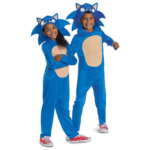 SONIC MOVIE 3 (SEGA) das Igel-Kostüm von Disguise, offizieller Sonic 3-Charakter-Overall für Kinder mit Kapuze, steifen Filzohren und kultigen Stacheln, Größe S Kinder von 5-6 Jahren von SONIC MOVIE 3 (SEGA)