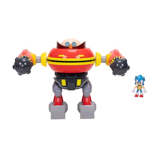 Sonic The Hedgehog Giant Eggman Robot Battle Set Offiziell lizenziert von Jakks Pacific, 22.9 cm Tall Play Set, Kanone Shooting Egg Man Roboter mit Sonic Figur enthalten, für Jungen von Sonic The Hedgehog