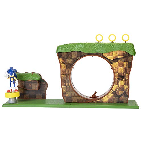 SONIC The Hedgehog - Jakks 403934 Green Hill Zone Spielset inkl. bewegliche Sonic Action Spielfigur 6 cm, Loopingbahn Bunt von SONIC The Hedgehog - Jakks