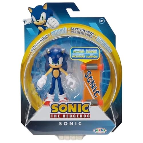 Sonic The Hedgehog 10,2 cm bewegliche Actionfiguren-Kollektion (Figur wählen) (Sonic mit orangefarbenem Skateboard) von Sonic The Hedgehog