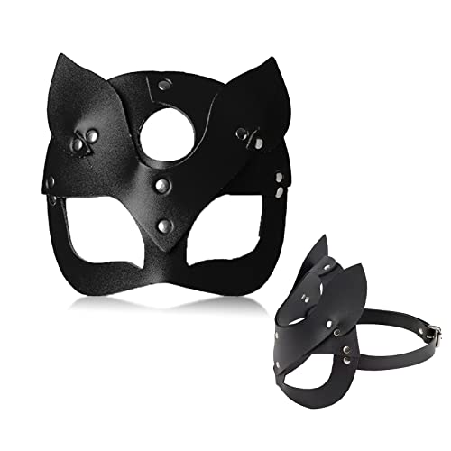 SOONHUA Masken Damen Cosplay Maske für Halloween Party Kostüm Halbgesicht Katze Kätzchen Ledermaske für Party, Ball, Tanz, Katze, Leder von SOONHUA