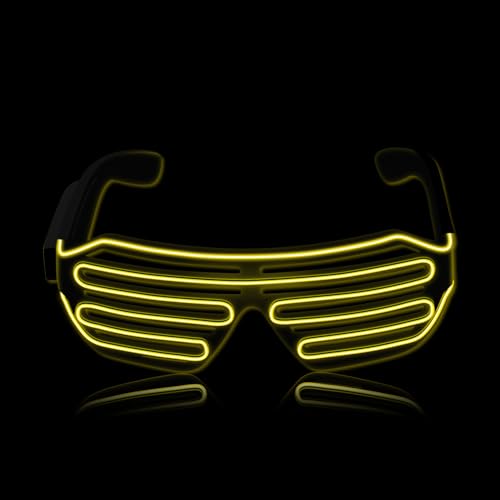 SOOOEC Kabelgebundene leuchtende LED-Brille mit Blinkmodus für Ravepartys, Halloween, Weihnachten, Discos, Konzerte und EDM – Leuchten im Dunkeln (Wireless A, Yellow) von SOOOEC