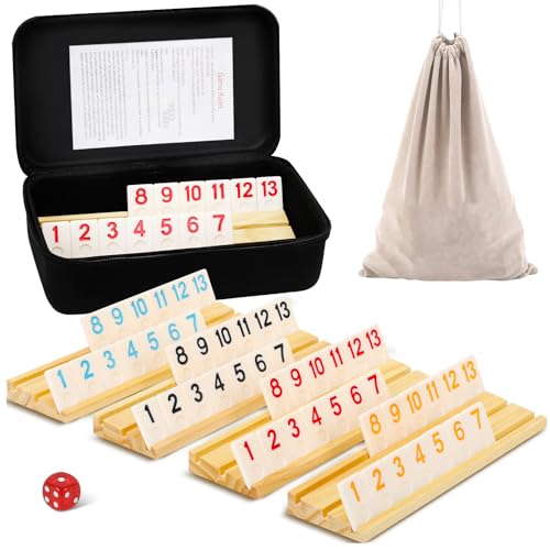 Soopotay 4 Spieler Rommé-Spiel-Set, 106 Melamin-Fliesen, 4 Holzhalter, Premium Tragbarer Koffer, Kordelzugbeutel, Fliesenbrettspiele für Erwachsene/Reisen, Osterkorbfüller, Ostergeschenke für Männer Soopotay 4 Spieler Rommé-Spiel-Set, 106 Melamin-Fliesen, 4 Holzhalter, Premium Tragbarer Koffer, Kordelzugbeutel, Fliesenbrettspiele für Erwachsene/Reisen, Osterkorbfüller, Ostergeschenke für Männer von SOOPOTAY