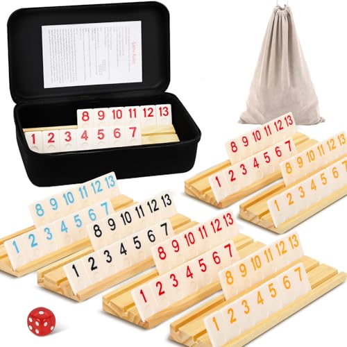 Soopotay 6 Spieler Rommé-Spiel-Set, 160 Melamin-Fliesen, 6 Holzhalter, Premium Tragbarer Koffer, Kordelzugbeutel, Fliesenbrettspiele für Erwachsene/Reisen, Osterkorbfüller, Ostergeschenke für Männer Soopotay 6 Spieler Rommé-Spiel-Set, 160 Melamin-Fliesen, 6 Holzhalter, Premium Tragbarer Koffer, Kordelzugbeutel, Fliesenbrettspiele für Erwachsene/Reisen, Osterkorbfüller, Ostergeschenke für Männer von SOOPOTAY
