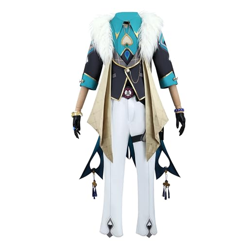 SOOYOOYOO Aventurine Anime Cosplay Kostüm Türkis-Weiß Eleganter Anzug mit Fellkragen und Verzierungen für Convention Karneval Halloween(Unisex, Größe XS-3XL) von SOOYOOYOO