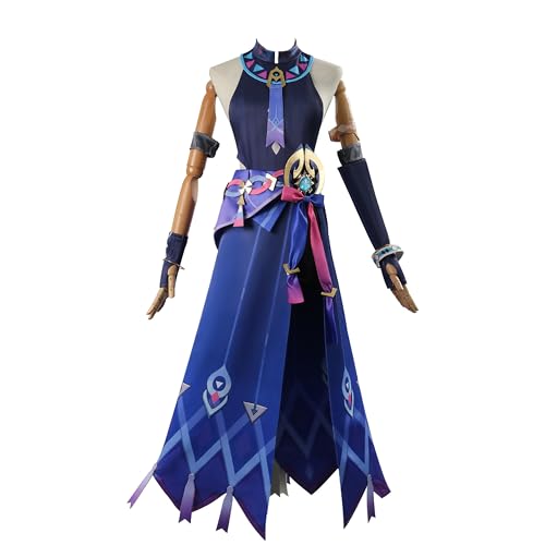 SOOYOOYOO Genshin Impact Cosplay Citlali Kleid in Marineblau mit Verzierungen Langes Zeremoniengewand Geometrischen Mustern und Accessoires – Ideal für Cosplay und Anime-Fans(Weiblich,XXL) von SOOYOOYOO