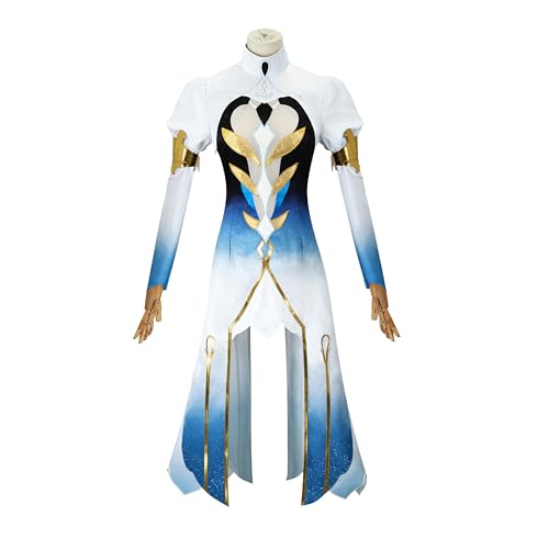 SOOYOOYOO Genshin Impact Cosplay Fontaine Kostüm Weiß und Blau Langes Kleid Anime Rollenspiel Outfit Ideal für Karneval und Anime-Fans(Unisex,XS) von SOOYOOYOO