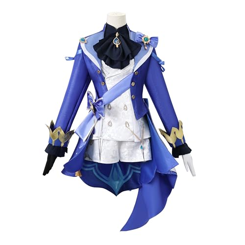 SOOYOOYOO Genshin Impact Cosplay Furina Kostüm Blau-Weiß Anime Outfit mit Jacke und Schleife Ideal für Karneval und Anime-Fans(Unisex,L) von SOOYOOYOO