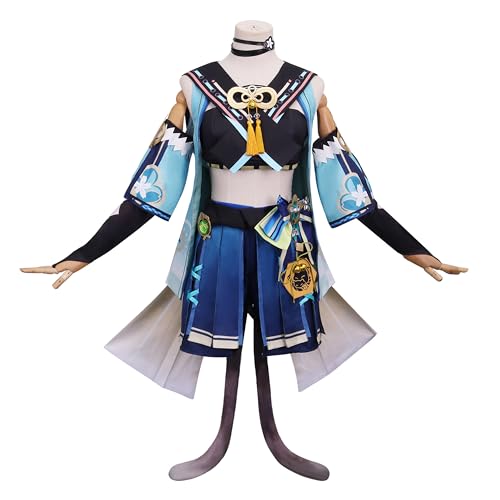 SOOYOOYOO Genshin Impact Cosplay Kirara Kostüm Lebhaftes Outfit mit Blauen Schmetterlingsmustern und Accessoires Ideal für Karneval und Anime-Fans(Unisex,L) von SOOYOOYOO
