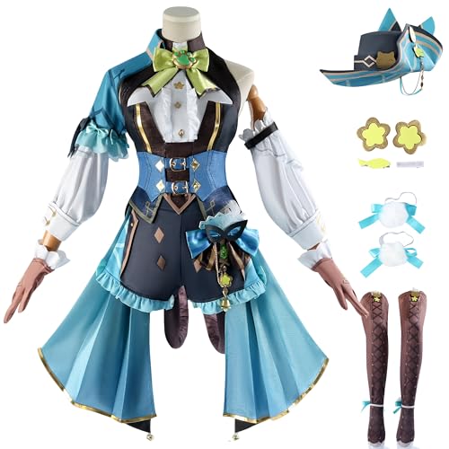 SOOYOOYOO Genshin Impact Cosplay Kirara Kostüm Lolita-Stil mit Schleife und Korsett Blauen Akzenten Accessoires Ideal für Karneval und Anime-Fans(Unisex,XS) von SOOYOOYOO