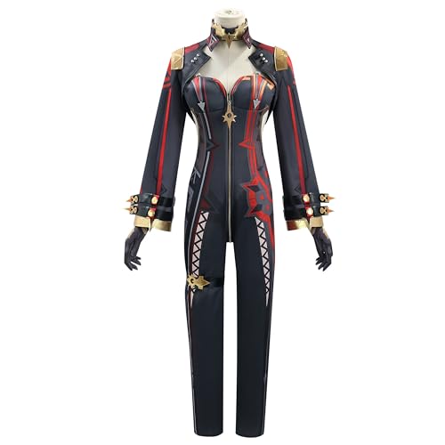 SOOYOOYOO Genshin Impact Cosplay Mavuika Kostüm Schwarzer Kampfanzug mit Roten Akzenten Reißverschluss-Overall Ideal für Karneval und Anime-Fans(Weiblich,S) von SOOYOOYOO