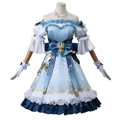 SOOYOOYOO Genshin Impact Cosplay Nilou Kleid Anime Prinzessinnenkleid in Hellblau und Marineblau Off-Shoulder Design mit Rüschen Ideal für Karneval und Anime-Fans(Weiblich,M) von SOOYOOYOO