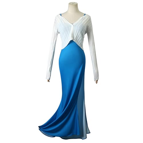 SOOYOOYOO Genshin Impact Cosplay Shenhe Kostüm Meerblaues Abendkleid mit Weißer Jacke Ideal für Cosplay und Anime-Fans (Weiblich, XS) von SOOYOOYOO