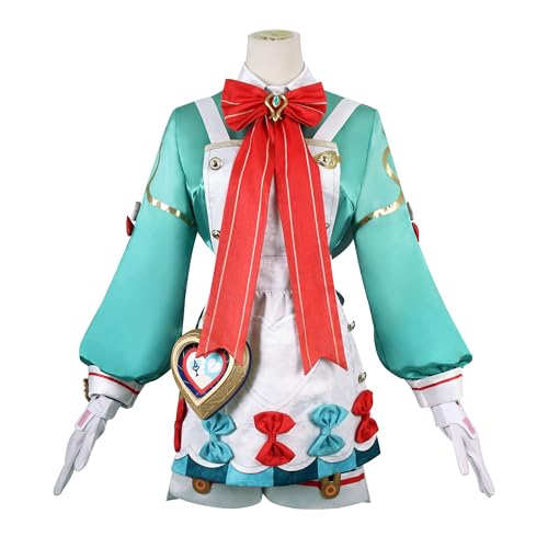 SOOYOOYOO Genshin Impact Cosplay Sigewinne Kostüm Auffällige Türkisjacke mit Rotem Schleifenknoten und Accessoires Ideal für Karneval und Anime-Fans(Weiblich,M) von SOOYOOYOO
