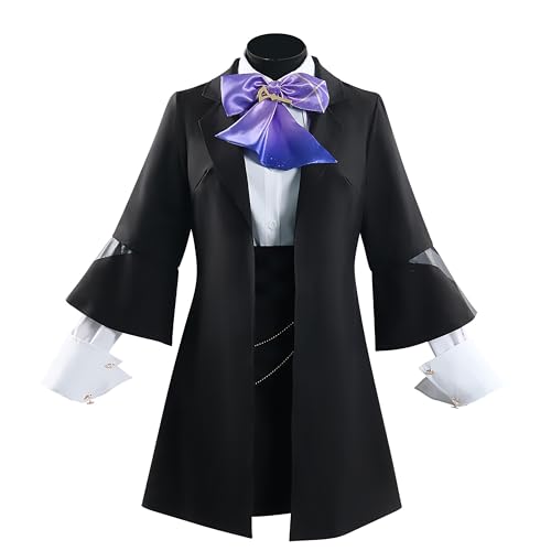 SOOYOOYOO Genshin Impact Cosplay Sigewinne Kostüm Schwarzer Mantel mit Lila Schleife und Accessoires Ideal für Karneval und Anime-Fans(Weiblich,XS) von SOOYOOYOO