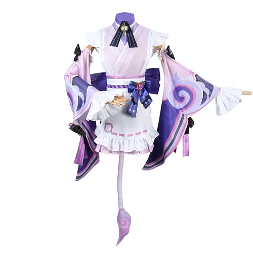 SOOYOOYOO Genshin Impact Cosplay Yumemizuki Mizuki Kostüm Lila-Weiß mit Schleife und Schwanz Ideal für Karneval und Anime-Fans (Weiblich, XL) von SOOYOOYOO