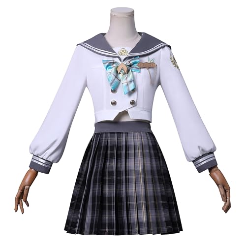 SOOYOOYOO Honkai Star Rail Cosplay Firefly Kostüm Weißes Langärmeliges Crop-Top mit Grau Kariertem Plisseerock für Convention Karneval Halloween(Frauen,Größe S) von SOOYOOYOO