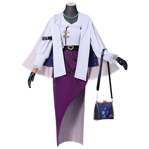 SOOYOOYOO Honkai Star Rail Cosplay Kafka Kostüm Weiße Jacke mit Lila Rock Handschuhe und Handtasche für Halloween Conventions Rollenspiel(Unisex,XXL) von SOOYOOYOO