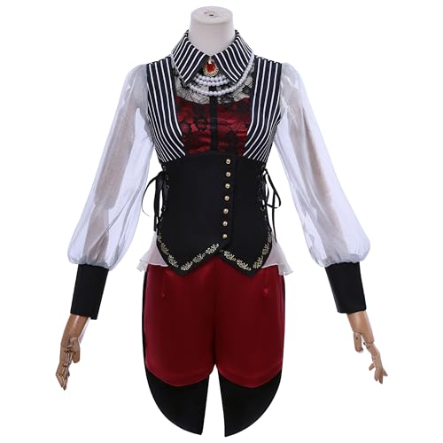 SOOYOOYOO Nyamu Yutenji Cosplay Kostüm Gestreifte Korsettweste mit weißen Ärmeln schwarzes und rotes Ensemble mit Perlenkette Komplettes Set für Halloween Conventions & Rollenspiele (Unisex, XS) von SOOYOOYOO
