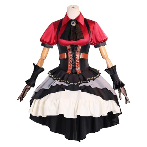 SOOYOOYOO Sakiko Togawa Cosplay Kleid Rot und Schwarz Layered Kostüm mit Korsett Spitze Handschuhe und Accessoires Komplettes Set für Halloween Conventions & Rollenspiel (Unisex, 3XL) von SOOYOOYOO