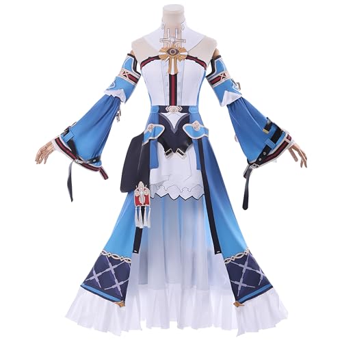 SOOYOOYOO Theresa Cosplay Kostüm Mehrschichtiges Kleid in Blau-Weiß mit Glockenärmeln und Kettenverzierung für Halloween Conventions Rollenspiel(Weiblich,M) von SOOYOOYOO