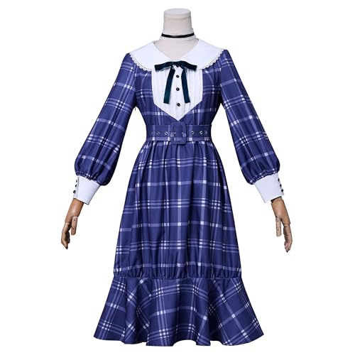 SOOYOOYOO Wakaba Mutsumi Cosplay Kleid Marineblau Kariert Lange Ärmel mit Weißem Kragen und Schleife für Halloween Conventions Rollenspiel(Weiblich,S) von SOOYOOYOO