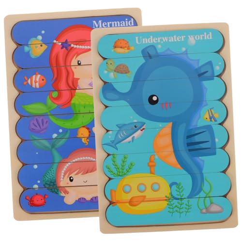 SOPOTUTU 1 Satz Doppelseitiges Holzpuzzle für Kleinkinder Cartoon für Frühkindliche Kognitive Fähigkeiten und Eltern Aktivitäten Sicher und Langlebig von SOPOTUTU