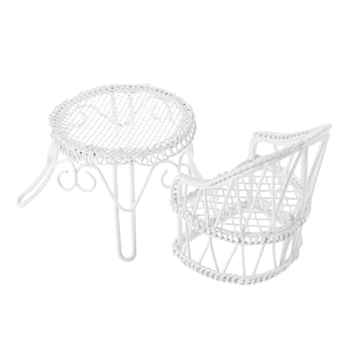 SOPOTUTU 1 Satz Mini-Tisch Und Stuhl-Set Feengarten Zubehör Miniatur-puppenhauszubehör Feen Miniaturen Feenhafte Gartenmöbel Puppenstubentisch Und Stühle Märchenhausdekor Eisen Weiß von SOPOTUTU