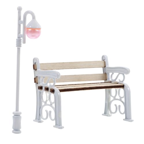 SOPOTUTU 1 Set Miniatur Parkstuhl Miniatur Sitzbänke Winzige Straßenpuppenhaus Lampen Kit Dekorationen Miniatur Bankmodell Parkbankmodell Mini Hausdekor Mini Bank Zinklegierung von SOPOTUTU