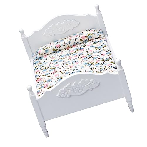 SOPOTUTU 1 Stück Mini-Doppelbett babybett Kinderbett Dollhouse Furniture puppenhaus Einrichtung Puppenhausmöbel Mini Landschaftszubehör -Sofa Puppenhausbett Stoff Weiß von SOPOTUTU