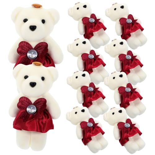 SOPOTUTU 10 Stück Plüschbär mit Kuscheltier für Hochzeitsauto und Valentinstag für Dekoration Fotorequisiten Weinrot und Tragbar von SOPOTUTU