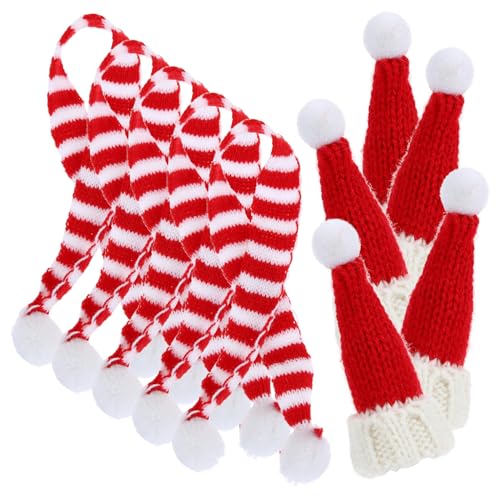 SOPOTUTU 10 Stück Teiliges Mini Weihnachtsmützen und Mini Strickschal für Flaschendeko DIY Bastelbedarf Leichte Kompakte Miniatur Weihnachtsmütze und Schal für Party und Festtagsdekoration von SOPOTUTU