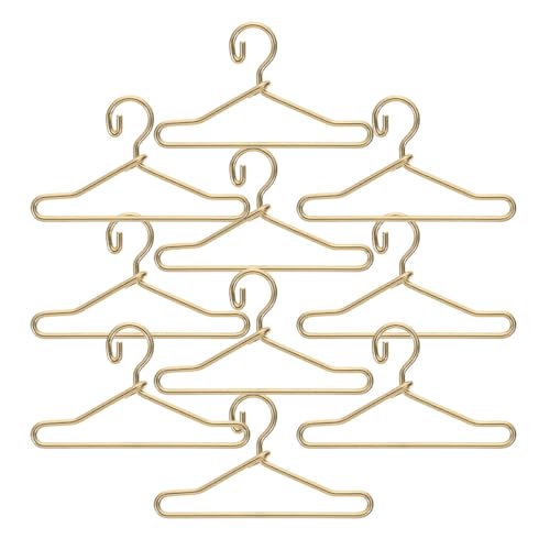 SOPOTUTU 10 Stück Teiliges Miniatur Puppenkleiderbügel aus Metall Goldfarbene Mini Hänger für Puppenschrank Schrankorganizer für Zierliche Puppenkleider Doll Clothes Hangers Zubehör von SOPOTUTU