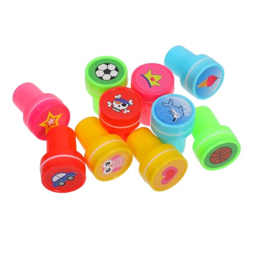 SOPOTUTU 10 Stück Teiliges Set Bunter Kinderstempel Niedliche Spielzeugstempel für Partys und Klassenzimmerbelohnungen für Bastelprojekte und DIY Aktivitäten von SOPOTUTU