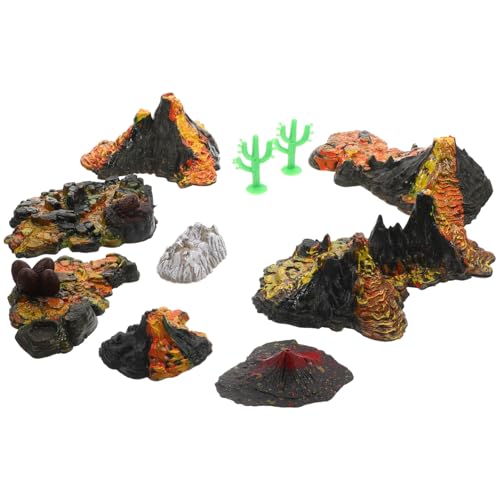 SOPOTUTU 10 Stück Teiliges Vulkanmodell mit Lebensechten Tierfiguren Stabile Resin Figuren Detailreiches Sandtisch dekor für Landschaften Fischbecken und Lernspielzeug von SOPOTUTU