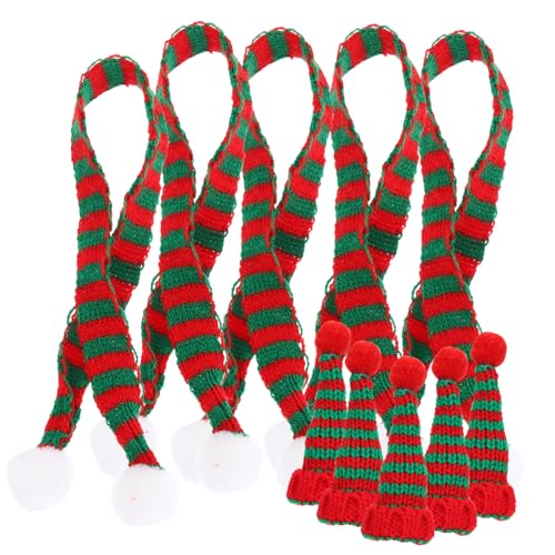 SOPOTUTU 10 Teiliges Mini Schal Wollmützen Set Weihnachtsmütze Basteln Winterparty Weihnachtsdekor Flauschige Weihnachtsmannmütze Polyester Weihnachts Mini Strickschal Erwachsene von SOPOTUTU